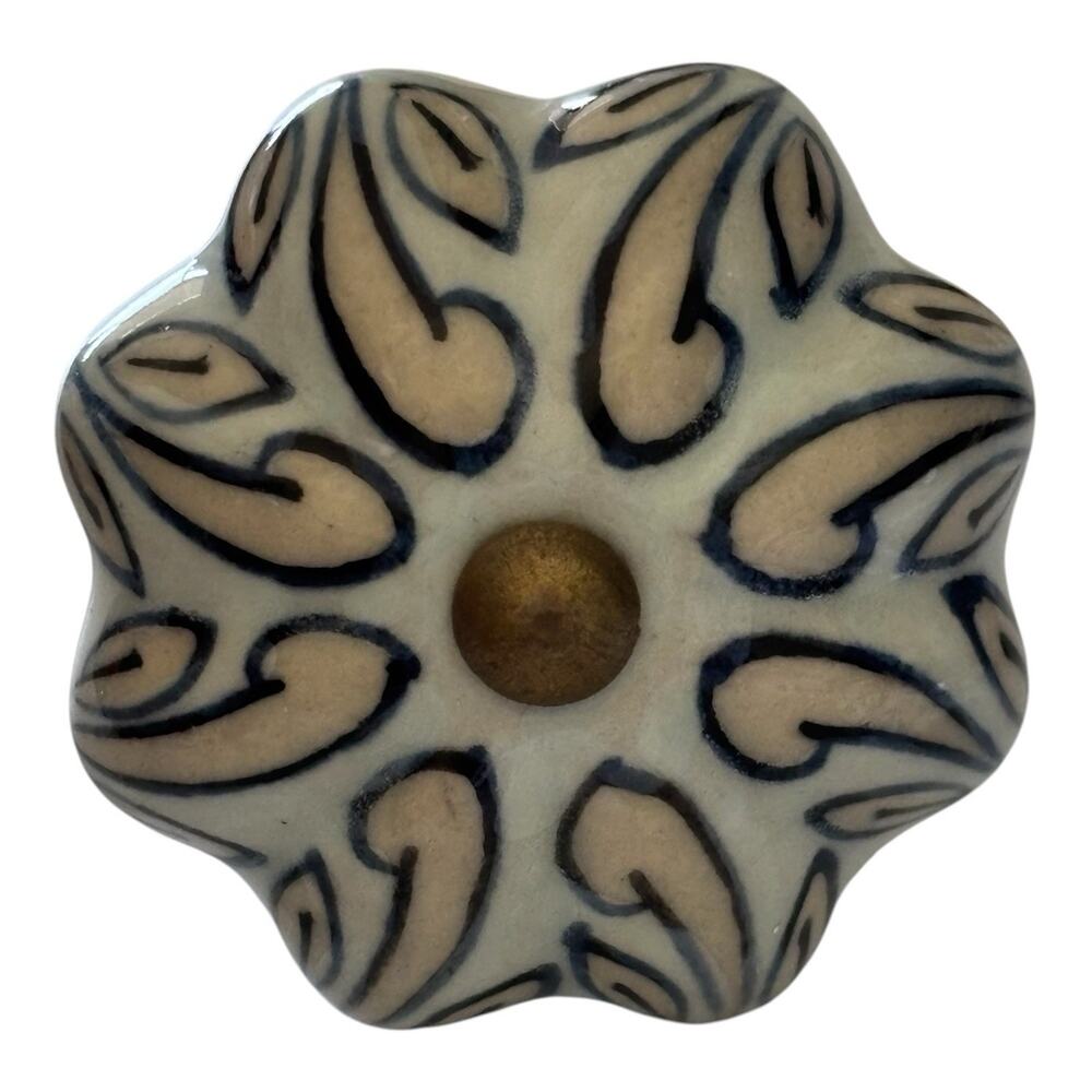 Hand Painted Ceramic Cabinet Drawer Knob Scalloped Multicolor Flower 1.5”